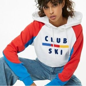 retro Club Ski hoodie 80s cropped sweatshirt colorful color block 1980 vintage S